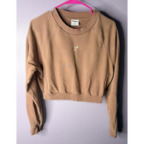 Gymshark Tops - Gymshark Cropped Sweatshirt Women M Brown Pullover Crew Neck Logo Athletic Gym